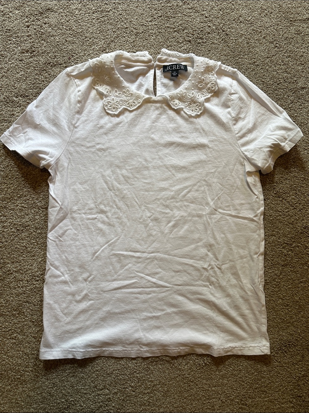 J. Crew White Short Sleeve Tee with Eyelet Peter Pan Collar